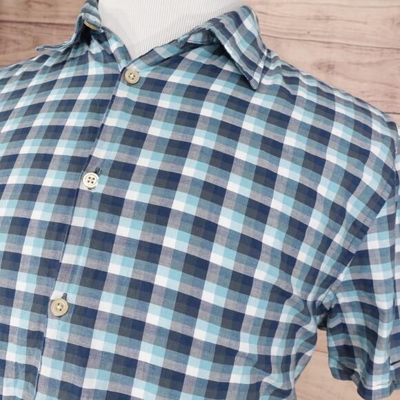 John Varvatos U.S.A. Shirt Mens Large Blue Plaid Short Sleeve Button Up Casual - Picture 2 of 9